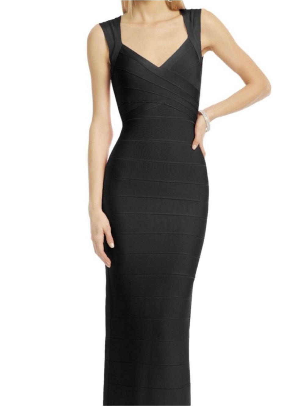 Hervé Léger Gwen Bandage Maxi Dress Black XS Bodycon Gown Formal Red Carpet